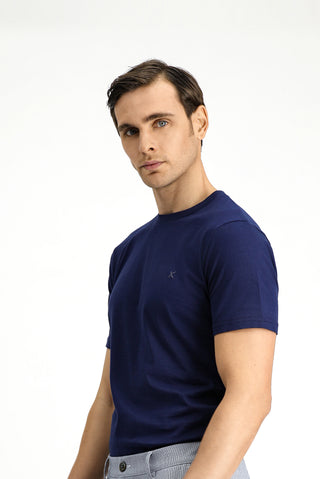  Koyu Lacivert Bisiklet Yaka Slim Fit Dar Kesim Pamuk Tişört