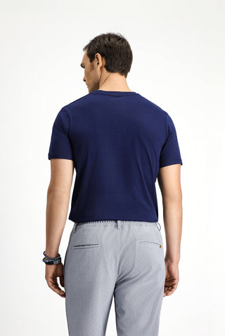  Koyu Lacivert Bisiklet Yaka Slim Fit Dar Kesim Pamuk Tişört