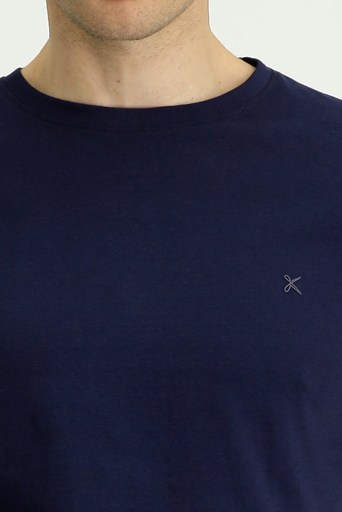 Koyu Lacivert Bisiklet Yaka Slim Fit Dar Kesim Pamuk Tişört