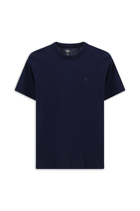 Koyu Lacivert Bisiklet Yaka Slim Fit Dar Kesim Pamuk Tişört