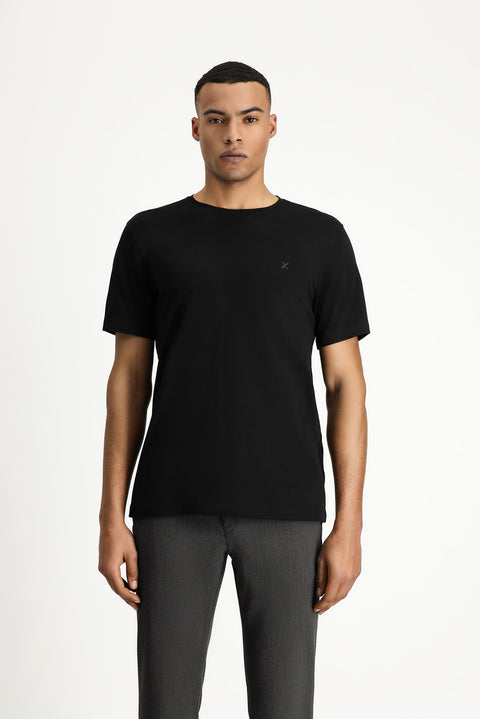 Siyah Bisiklet Yaka Slim Fit Yumuşak Dokulu Pamuklu Likralı Esnek Tişört