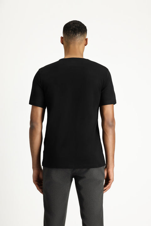 Siyah Bisiklet Yaka Slim Fit Yumuşak Dokulu Pamuklu Likralı Esnek Tişört