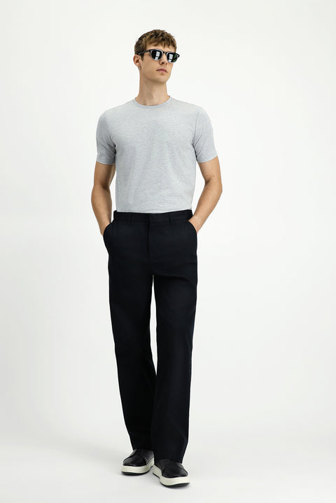 Açık Gri Melanj Bisiklet Yaka Slim Fit Yumuşak Dokulu Pamuklu Likralı Esnek Tişört