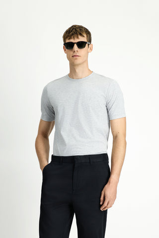  Açık Gri Melanj Bisiklet Yaka Slim Fit Dar Kesim Süprem Pamuklu Tişört