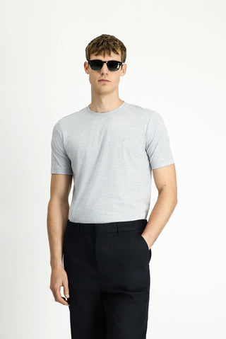  Açık Gri Melanj Bisiklet Yaka Slim Fit Dar Kesim Süprem Pamuklu Tişört