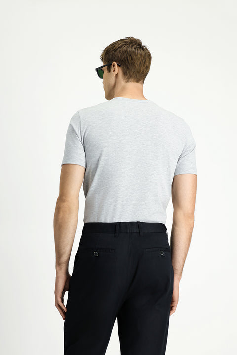 Açık Gri Melanj Bisiklet Yaka Slim Fit Yumuşak Dokulu Pamuklu Likralı Esnek Tişört