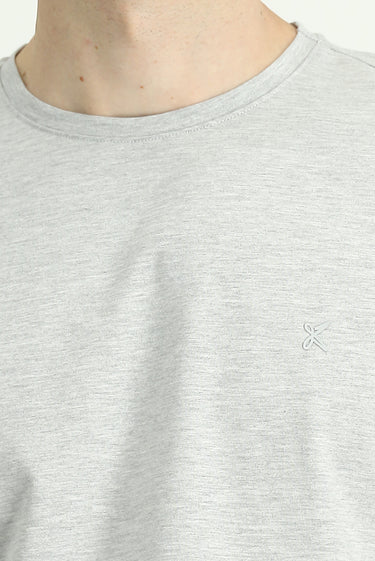 Açık Gri Melanj Bisiklet Yaka Slim Fit Dar Kesim Süprem Pamuklu Tişört