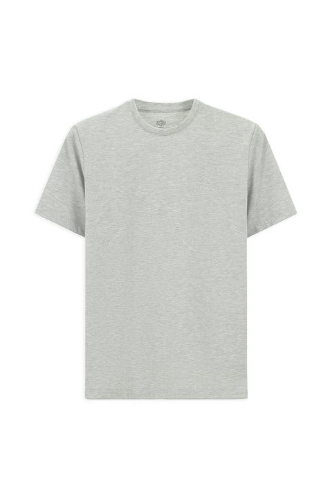 Açık Gri Melanj Bisiklet Yaka Slim Fit Yumuşak Dokulu Pamuklu Likralı Esnek Tişört