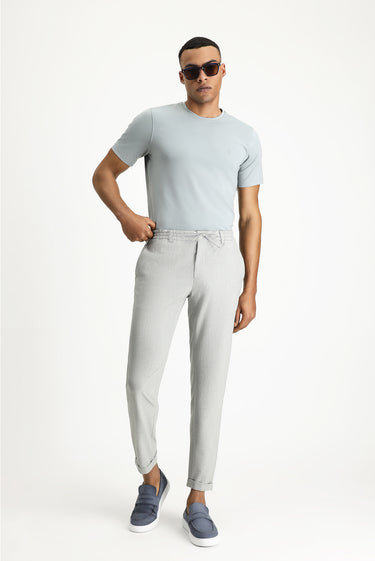  Orta Gri Bisiklet Yaka Slim Fit Dar Kesim Süprem Pamuklu Tişört