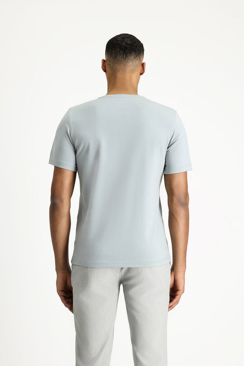 Orta Gri Bisiklet Yaka Slim Fit Yumuşak Dokulu Pamuklu Likralı Esnek Tişört