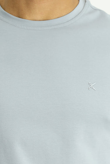 Orta Gri Bisiklet Yaka Slim Fit Dar Kesim Süprem Pamuklu Tişört