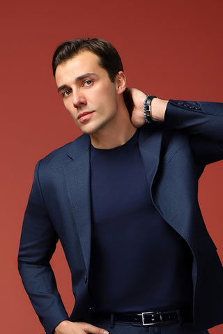  Orta Lacivert Bisiklet Yaka Slim Fit Dar Kesim Süprem Pamuklu Tişört