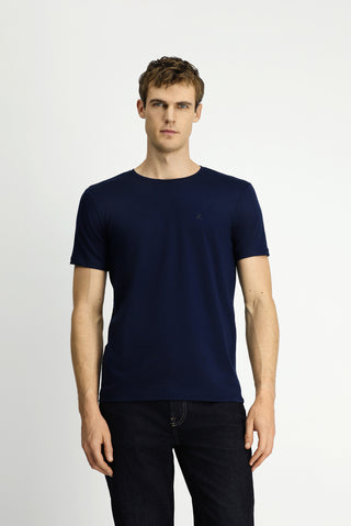  Koyu Lacivert Bisiklet Yaka Slim Fit Dar Kesim Süprem Pamuklu Tişört