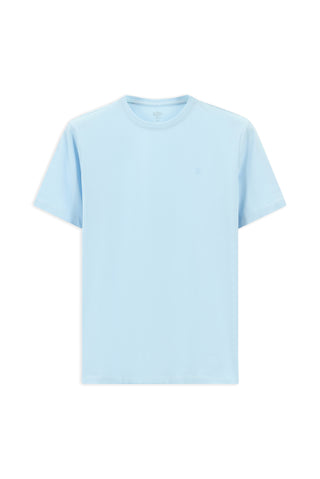  Açık Mavi Bisiklet Yaka Slim Fit Yumuşak Dokulu Pamuklu Likralı Esnek Tişört