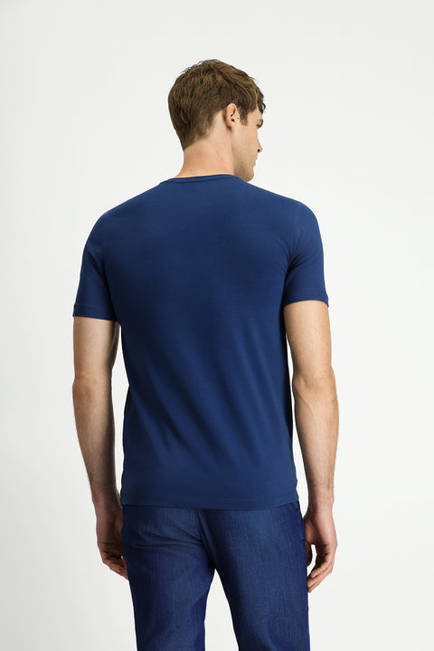 İndigo Bisiklet Yaka Slim Fit Yumuşak Dokulu Pamuklu Likralı Esnek Tişört