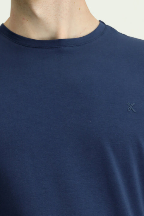 İndigo Bisiklet Yaka Slim Fit Yumuşak Dokulu Pamuklu Likralı Esnek Tişört
