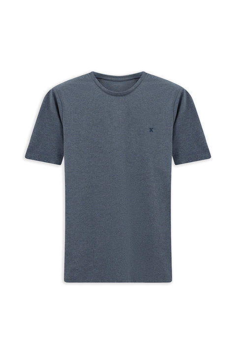 İndigo Melanj Bisiklet Yaka Slim Fit Yumuşak Dokulu Pamuklu Likralı Esnek Tişört