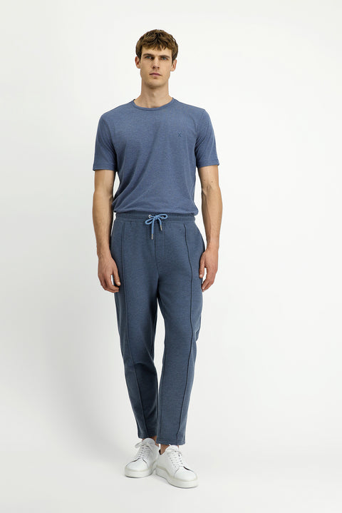 İndigo Melanj Bisiklet Yaka Slim Fit Yumuşak Dokulu Pamuklu Likralı Esnek Tişört