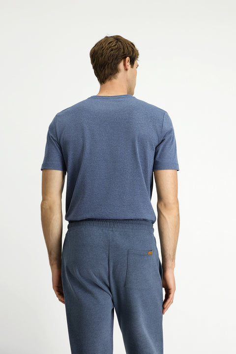 İndigo Melanj Bisiklet Yaka Slim Fit Yumuşak Dokulu Pamuklu Likralı Esnek Tişört