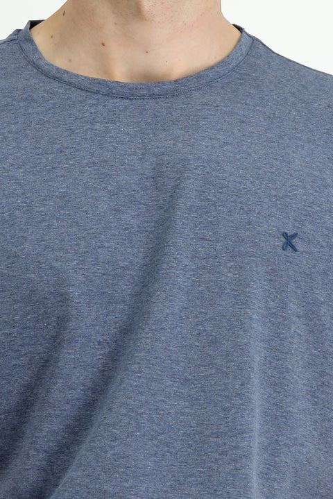 İndigo Melanj Bisiklet Yaka Slim Fit Yumuşak Dokulu Pamuklu Likralı Esnek Tişört