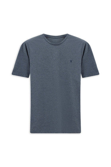 İndigo Melanj Bisiklet Yaka Slim Fit Dar Kesim Süprem Pamuklu Tişört