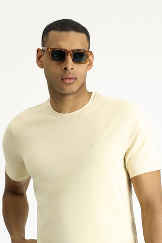  Açık Bej Bisiklet Yaka Slim Fit Dar Kesim Süprem Pamuklu Tişört