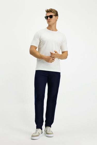  Ekru Bisiklet Yaka Slim Fit Dar Kesim Süprem Pamuklu Tişört