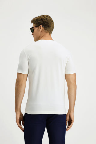  Ekru Bisiklet Yaka Slim Fit Dar Kesim Süprem Pamuklu Tişört