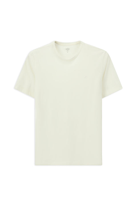 Ekru Bisiklet Yaka Slim Fit Yumuşak Dokulu Pamuklu Likralı Esnek Tişört