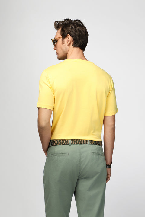 Light Yellow Crew Neck Slim Fit Soft Textured Cotton Lycra Stretch T-Shirt
