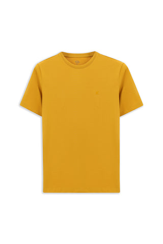  Hardal Bisiklet Yaka Slim Fit Yumuşak Dokulu Pamuklu Likralı Esnek Tişört