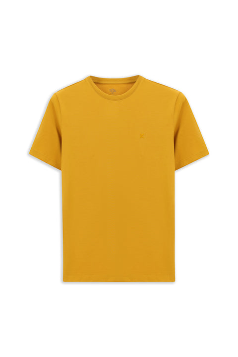 Hardal Bisiklet Yaka Slim Fit Yumuşak Dokulu Pamuklu Likralı Esnek Tişört