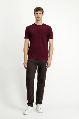  Koyu Bordo Bisiklet Yaka Slim Fit Dar Kesim Süprem Pamuklu Tişört