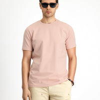Toz Pembe Bisiklet Yaka Slim Fit Dar Kesim Süprem Pamuklu Tişört