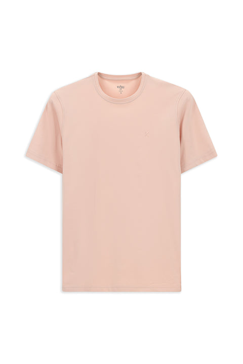 Toz Pembe Bisiklet Yaka Slim Fit Yumuşak Dokulu Pamuklu Likralı Esnek Tişört