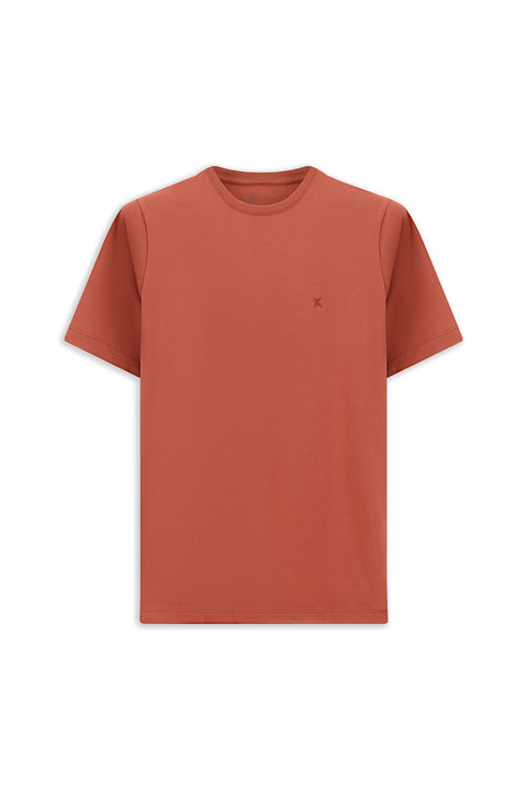 Kiremit Bisiklet Yaka Slim Fit Yumuşak Dokulu Pamuklu Likralı Esnek Tişört