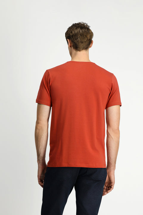 Turuncu Bisiklet Yaka Slim Fit Yumuşak Dokulu Pamuklu Likralı Esnek Tişört