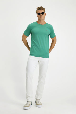  Mercan Yeşili Bisiklet Yaka Slim Fit Dar Kesim Süprem Pamuklu Tişört