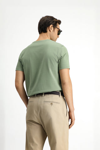  Orman Yeşili Bisiklet Yaka Slim Fit Dar Kesim Süprem Pamuklu Tişört