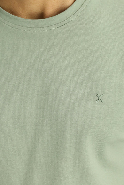 Orman Yeşili Bisiklet Yaka Slim Fit Yumuşak Dokulu Pamuklu Likralı Esnek Tişört