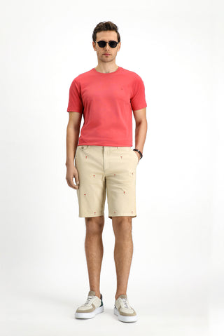  Açık Kırmızı Bisiklet Yaka Slim Fit Dar Kesim Süprem Pamuklu Tişört