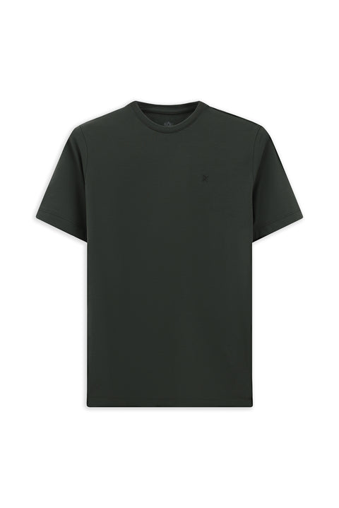 Koyu Antrasit Bisiklet Yaka Slim Fit Yumuşak Dokulu Pamuklu Likralı Esnek Tişört