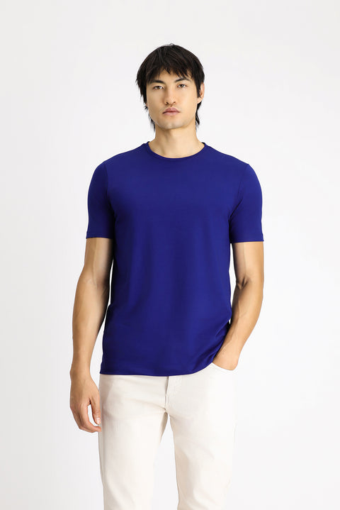 Lacivert Bisiklet Yaka Slim Fit Dar Kesim Pamuklu Tişört