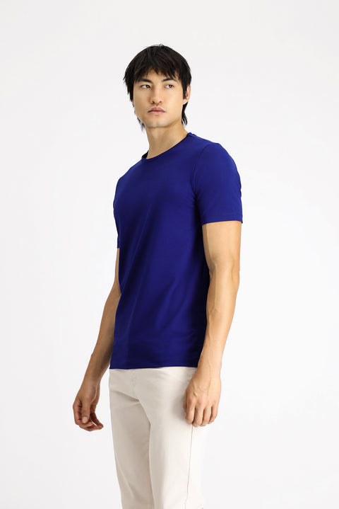 Lacivert Bisiklet Yaka Slim Fit Dar Kesim Pamuklu Tişört