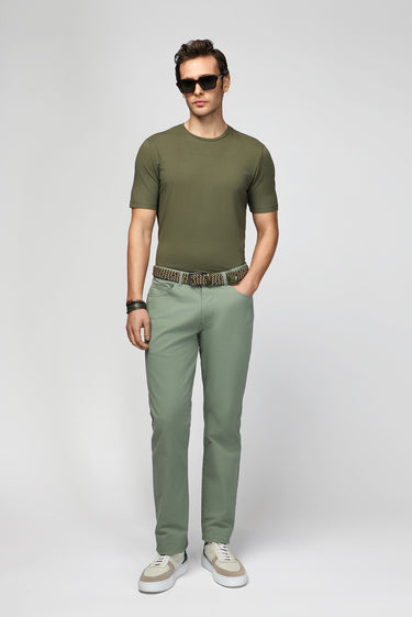  Orta Haki Bisiklet Yaka Slim Fit Dar Kesim Pamuklu Tişört