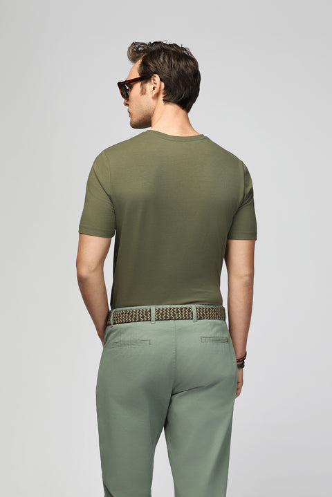 Orta Haki Bisiklet Yaka Slim Fit Dar Kesim Pamuklu Tişört