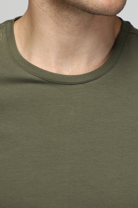 Orta Haki Bisiklet Yaka Slim Fit Dar Kesim Pamuklu Tişört