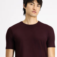 Koyu Bordo Bisiklet Yaka Slim Fit Dar Kesim Pamuklu Tişört