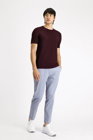  Koyu Bordo Bisiklet Yaka Slim Fit Dar Kesim Pamuklu Tişört