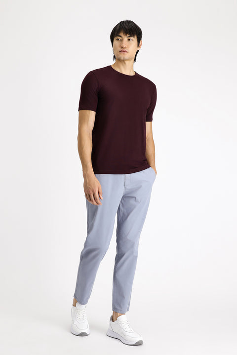 Koyu Bordo Bisiklet Yaka Slim Fit Dar Kesim Pamuklu Tişört